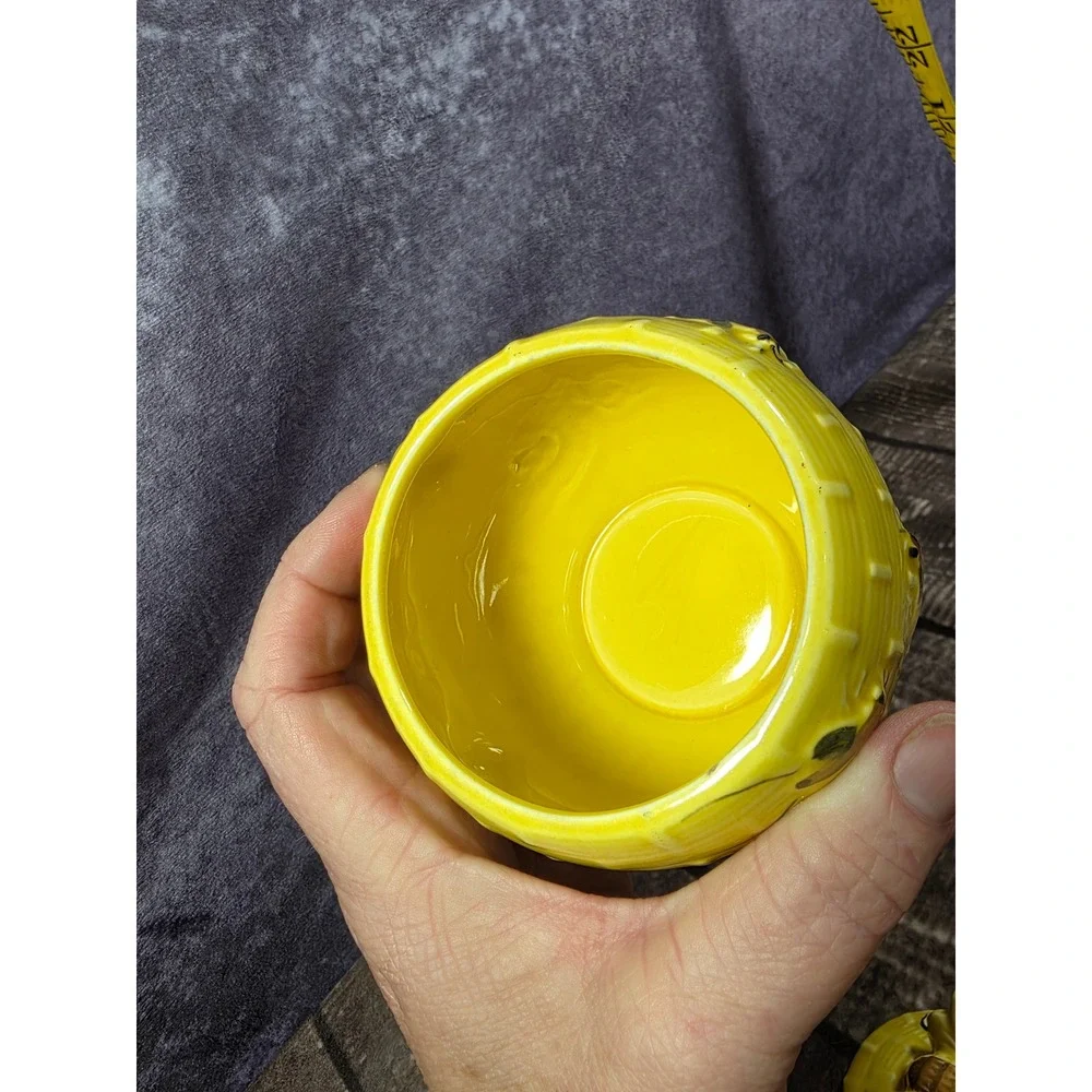 Vintage Yellow Beehive Ceramic Sugar Bowl and Creamer Set with Bees Skep Design‎